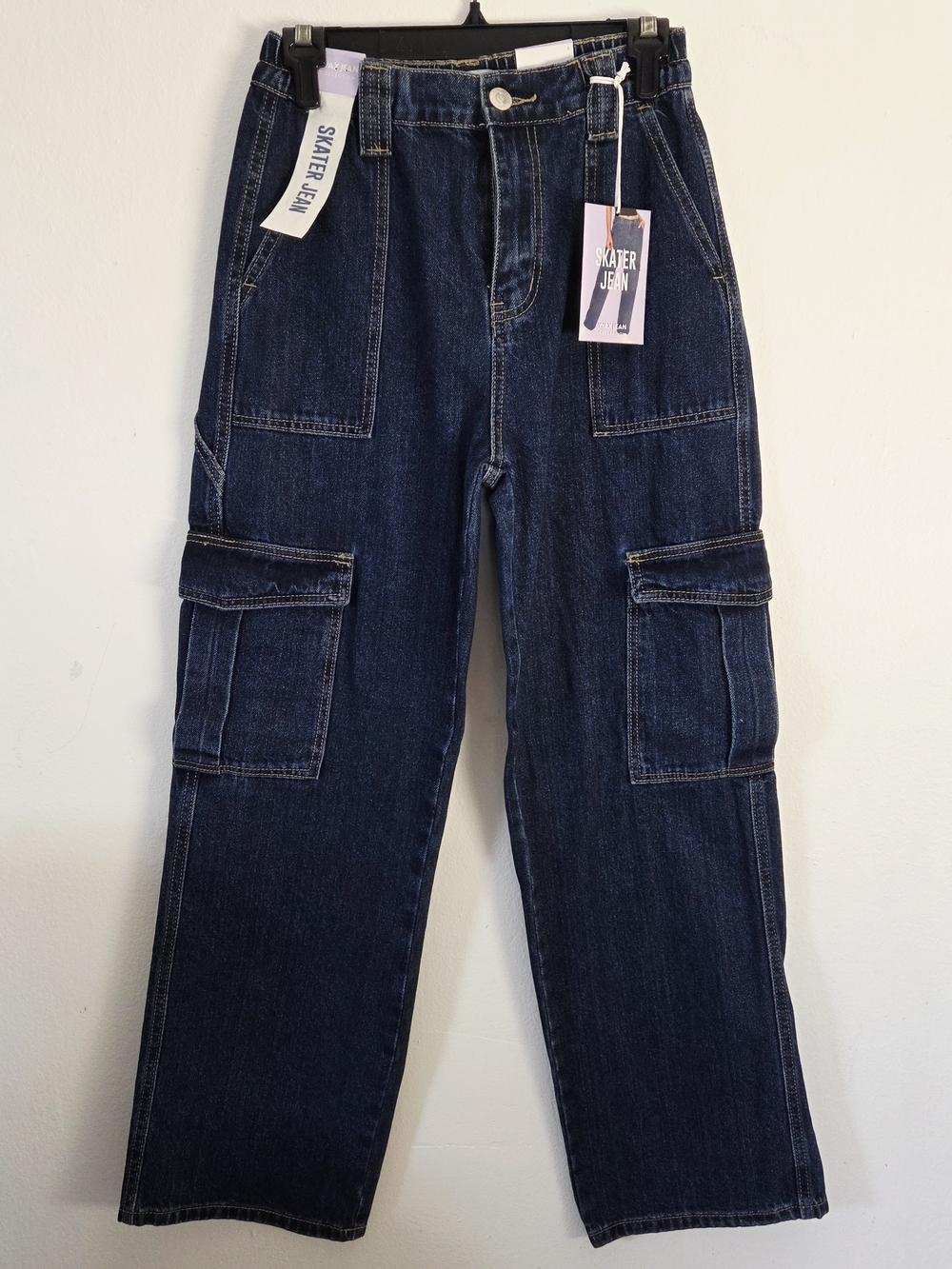 WAX Dark Wash Cargo Skater Jeans